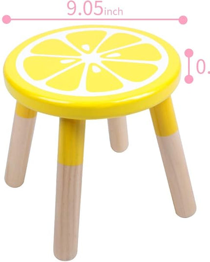 9 Inch Kids Solid Hard Wood Fruit Chair, Crafted Hand-Painted Wood with Assembled Four-Legged Sitting Stool, Bedroom, Playroom, Lemon Furniture Stool for Children,Toddler, Boys, Girls (Lemon) - LeafyLoom