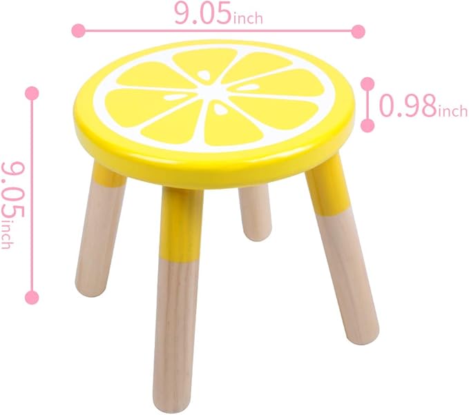 9 Inch Kids Solid Hard Wood Fruit Chair, Crafted Hand-Painted Wood with Assembled Four-Legged Sitting Stool, Bedroom, Playroom, Lemon Furniture Stool for Children,Toddler, Boys, Girls (Lemon) - LeafyLoom