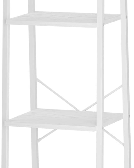 Ladder Shelf, Bookshelf Bookcase, Freestanding Corner Storage Shelve with 2 Hooks for Home Office, Living Room, Kitchen, Bedroom, Industrial, 4-Tier White BC13213W - LeafyLoom