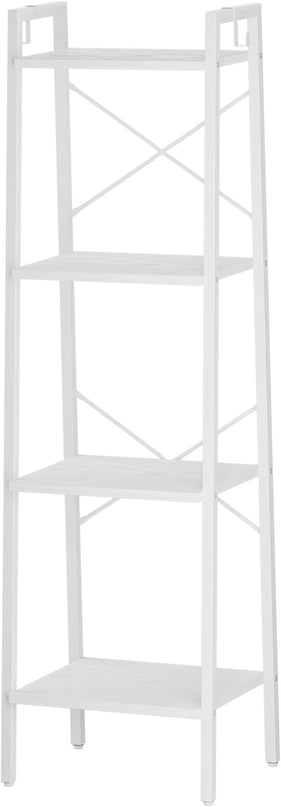 Ladder Shelf, Bookshelf Bookcase, Freestanding Corner Storage Shelve with 2 Hooks for Home Office, Living Room, Kitchen, Bedroom, Industrial, 4-Tier White BC13213W - LeafyLoom