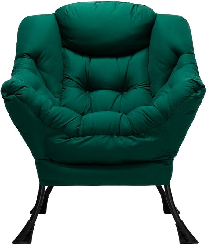 HollyHOME Modern Fabric Large Lazy Chair, Accent Oversized Comfy Reading Chair, Thick Padded Cozy Lounge Chair with Armrest, Steel Frame Leisure Sofa Chair for Living Room, Bedroom, Dorm, Green - LeafyLoom