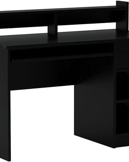 OneSpace Essential Computer Desk, Hutch with Pull-Out Keyboard, Black - LeafyLoom