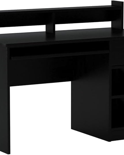 OneSpace Essential Computer Desk, Hutch with Pull-Out Keyboard, Black - LeafyLoom