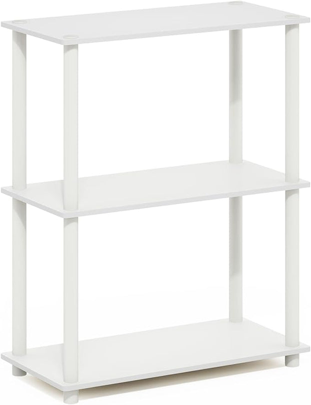 Furinno Turn-N-Tube 3-Tier Compact Multipurpose Shelf Display Rack, White/White - LeafyLoom