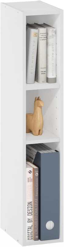 Furinno Fulda 3-Tier Space Saving Storage Shelf Bookcase, 6-Inch Width, White - LeafyLoom