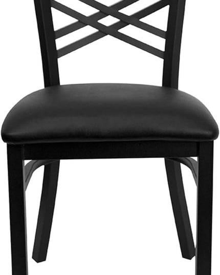 Flash Furniture Hercules Series "X" Back Metal Restaurant Chair, Modern Upholstered Armless Dining Chair for Restaurants and Kitchens, Black - LeafyLoom