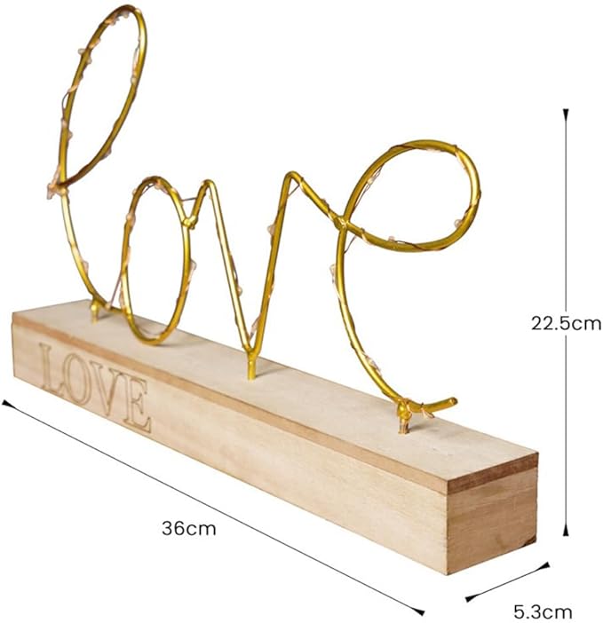 GUOCHENG Love Alphabet Letter Light Battery Operated LED Table Lamps Love Romantic Decorative Mood Lights Starry String Night Light, Wedding Christmas Bedroom Decor(Metal Love) - LeafyLoom