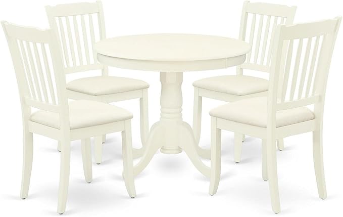 East West Furniture ANDA5-LWH-C Antique 5 Piece Modern Set Includes a Round Table with Pedestal and 4 Linen Fabric Kitchen Dining Chairs, 36x36 Inch - LeafyLoom