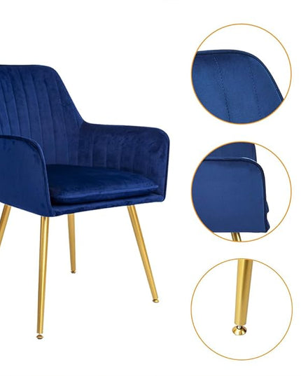 CangLong Furniture Modern Living Dining Room Accent Arm Chairs Club Guest with Gold Metal Legs, Set of 1, Navy Blue - LeafyLoom