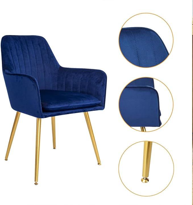 CangLong Furniture Modern Living Dining Room Accent Arm Chairs Club Guest with Gold Metal Legs, Set of 1, Navy Blue - LeafyLoom