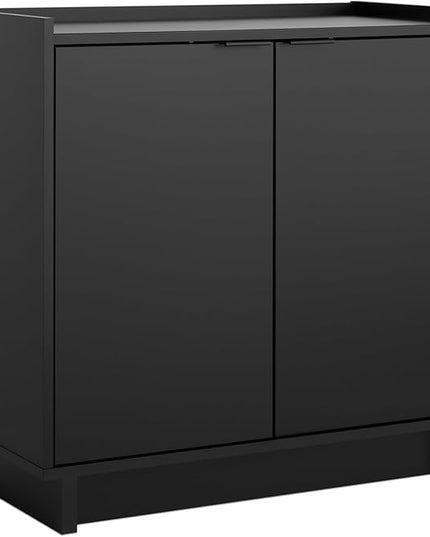 Prepac Simply Modern 2 Console Table Doors and Shelves, Buffet Cabinet with Storage, 30.75" W x 30" H x 16" D, Black - LeafyLoom
