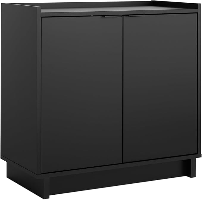 Prepac Simply Modern 2 Console Table Doors and Shelves, Buffet Cabinet with Storage, 30.75" W x 30" H x 16" D, Black - LeafyLoom