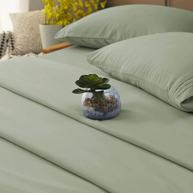 SONORO KATE Bed Sheet Set Super Soft Microfiber 1800 Thread Count Luxury Egyptian Sheets 16-Inch Deep Pocket，Wrinkle-3 Piece (Sage, Twin) - LeafyLoom