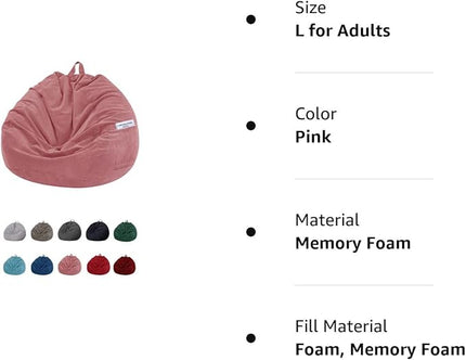 Stuffed Animal Storage Bean Bag Chair Cover (No Beans) for Kids and Adults.Soft Premium Corduroy Stuffable Beanbag for Organizing Children Plush Toys or Memory Foam Extra Large 300L (Pink) - LeafyLoom