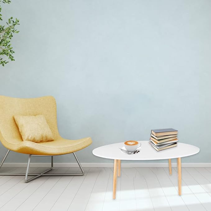 Oval Coffee Table Midcentury Modern Coffee Table Wood Coffee Table Modern Coffee Table for Living Room, Small Modern Furniture for Home, 39.3" D x 19.6" W x 16.5" H - LeafyLoom
