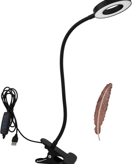 LED Clip On Light Reading Light, 10 Dimmable Brightness Gooseneck Clamp Desk Ring Light with Metal Bookmark for Reading Makeup Bedside (Size:Lamp+Bookmark) - LeafyLoom