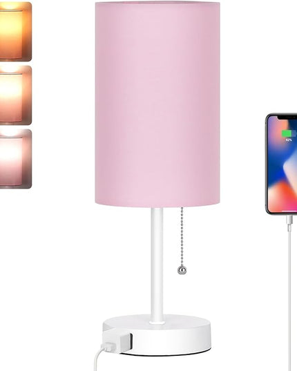 Dott Arts Table Lamp for Bedroom, 3-Color Bedside Lamps with Pull Chain, Bedroom Table Lamps for Nightstand,Small Lamp for Living Room, Bulb Included Pink - LeafyLoom