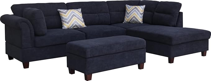 LOVMOR 103.5'' L-Shape Sectional Sofa with Right Facing Chaise, Storage Ottoman, and 2 Accent Pillows, for Living Room, Home Furniture, Apartment, Dorm, Black, 103.5 Inch - LeafyLoom