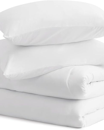 CozyLux White Comforter Set Full Size, 3 Pieces Solid Breathable Quilted Boho Style Bedding Sets, Luxury Fluffy Soft Microfiber Comforter for All Season(1 Comforter & 2 Pillowcases) - LeafyLoom