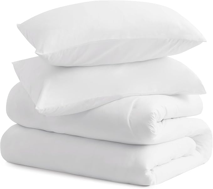 CozyLux White Comforter Set Full Size, 3 Pieces Solid Breathable Quilted Boho Style Bedding Sets, Luxury Fluffy Soft Microfiber Comforter for All Season(1 Comforter & 2 Pillowcases) - LeafyLoom