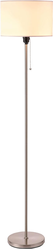 O’Bright Ted - Drum Shade Standing Lamp, Pull Chain Switch, E26 Socket, Modern Minimalist Design, Simple Floor Lamp for Living Room, Bedroom, Office, Brushed Nickel - LeafyLoom