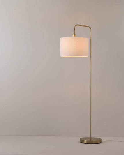 Globe Electric 61000021 58" Floor Lamp, Brass, White Linen Shade, On/Off Rotary Switch on Socket, Floor Lamp for Living Room, Floor Lamp for Bedroom, Home Improvement, Home Office Accessories - LeafyLoom