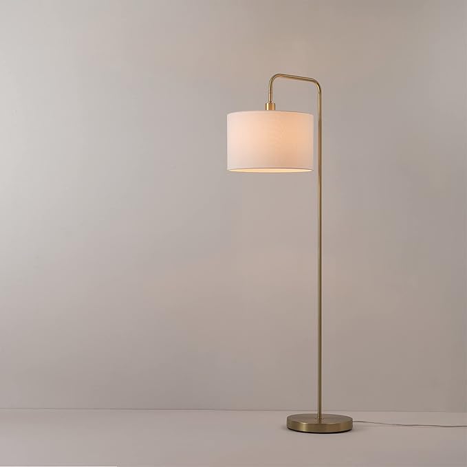 Globe Electric 61000021 58" Floor Lamp, Brass, White Linen Shade, On/Off Rotary Switch on Socket, Floor Lamp for Living Room, Floor Lamp for Bedroom, Home Improvement, Home Office Accessories - LeafyLoom