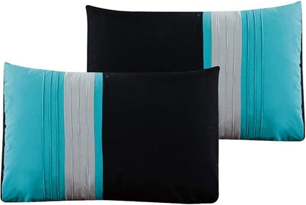 Chezmoi Collection Napa 7-Piece Luxury Leaves Scroll Embroidery Bedding Comforter Set (Queen, Teal Blue/Gray/Black) - LeafyLoom