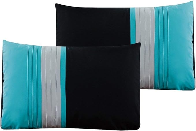 Chezmoi Collection Napa 7-Piece Luxury Leaves Scroll Embroidery Bedding Comforter Set (King, Teal Blue/Gray/Black) - LeafyLoom