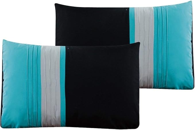 Chezmoi Collection Napa 7-Piece Luxury Leaves Scroll Embroidery Bedding Comforter Set (Oversized King, Teal Blue/Gray/Black) - LeafyLoom