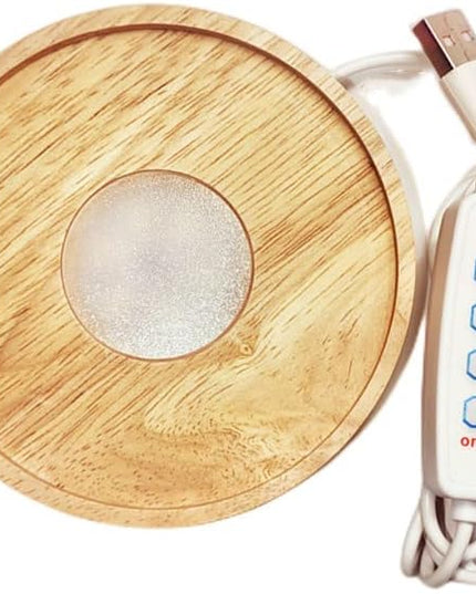 Wooden LED Light Base Aroma Reed Diffuser Base,Diameter 10cm, Adjustable White Light And Warm Light, Suitable For Displaying Himalayan Salt Lamp, Crystal Glass Resin Art . - LeafyLoom