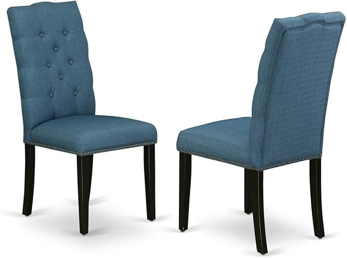 East West Furniture Norfolk 5 Piece Set includes a Rectangle Dining Room Table with Butterfly Leaf and 4 Blue Linen Fabric Upholstered Chairs, 32x54 Inch, NOEL5-BLK-21 - LeafyLoom