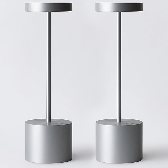 2 Pack Cordless Rechargeable Led Table Lamp, 5000mAh Battery Operated/Powered Metal USB Desk Lamp, Portable Outdoor Light, Stepless Dimmable, for Outside/Indoor/Restaurant/Home/Dinner/Patio - LeafyLoom