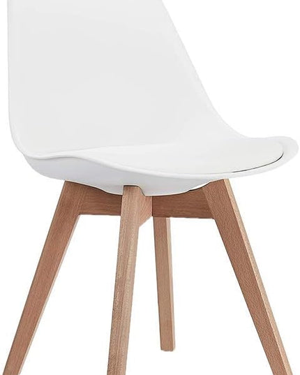 CangLong Mid Century Modern Side Chair with Wood Legs for Kitchen, Living Dining Room, Pack of 1, White (KU-191226) - LeafyLoom