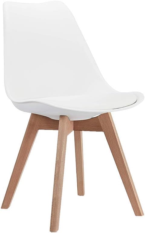 CangLong Mid Century Modern Side Chair with Wood Legs for Kitchen, Living Dining Room, Pack of 1, White (KU-191226) - LeafyLoom