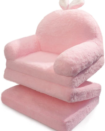 Kids Couch Fold Out Soft Toddler Chairs,Toddler Armrest Chair Bed for Play,Gift for 0-3 Years,Pink Bunny - LeafyLoom