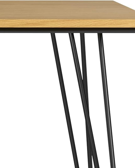 SIMPLIHOME Hunter Dining, Solid Wood Oak Veneer Tabletop Powder-Coated Iron Metal Legs in Black, Industrial-Style Rectangular Kitchen Table for 4 to 6 People, 66 inches - LeafyLoom
