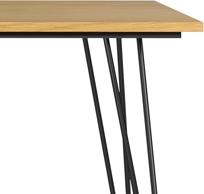 SIMPLIHOME Hunter Dining, Solid Wood Oak Veneer Tabletop Powder-Coated Iron Metal Legs in Black, Industrial-Style Rectangular Kitchen Table for 4 to 6 People, 66 inches - LeafyLoom