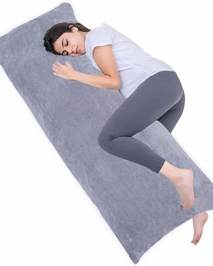Full Body Pillow for Adults, Long Sleeping, Big Pillows Bed, Firm Large with Velvet Cover, 20x54 Inches (Dark Grey) - LeafyLoom