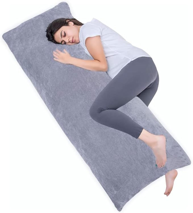 Full Body Pillow for Adults, Long Sleeping, Big Pillows Bed, Firm Large with Velvet Cover, 20x54 Inches (Dark Grey) - LeafyLoom