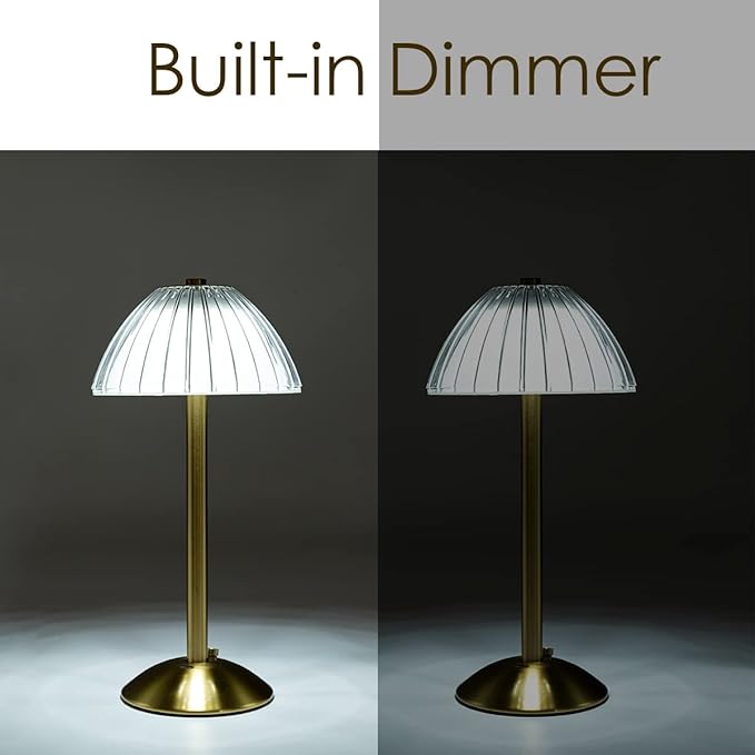 Cordless Table Lamps for Home,Table,Dining Room, Gold Rechargeable Lamps, USB Charge 12'' Tall LED Brass Portable Outdoor Indoor Table Lamp with Built-in Dimmer (Gold) - LeafyLoom