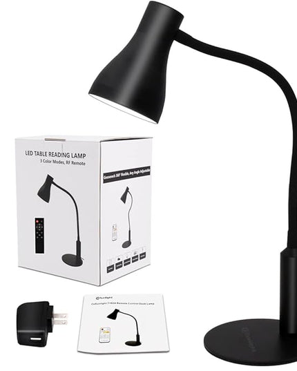 LED Desk Lamp, 3 Lighting Modes and 6 Brightness Levels, 10W Flexible Gooseneck Table Lamp for Living Room and Study, Remote Control with Timing Function, AC Adapter Included (Black) - LeafyLoom