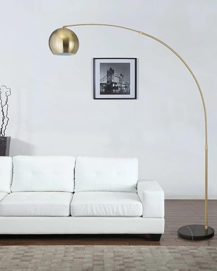 Modern Standing Adjustable Floor Lamp with Metal Dome Shade & Marble Base for Living Room - Corner Light Arc Lamps for Bedrooms in Brass Gold Finish, 99-1023F - LeafyLoom