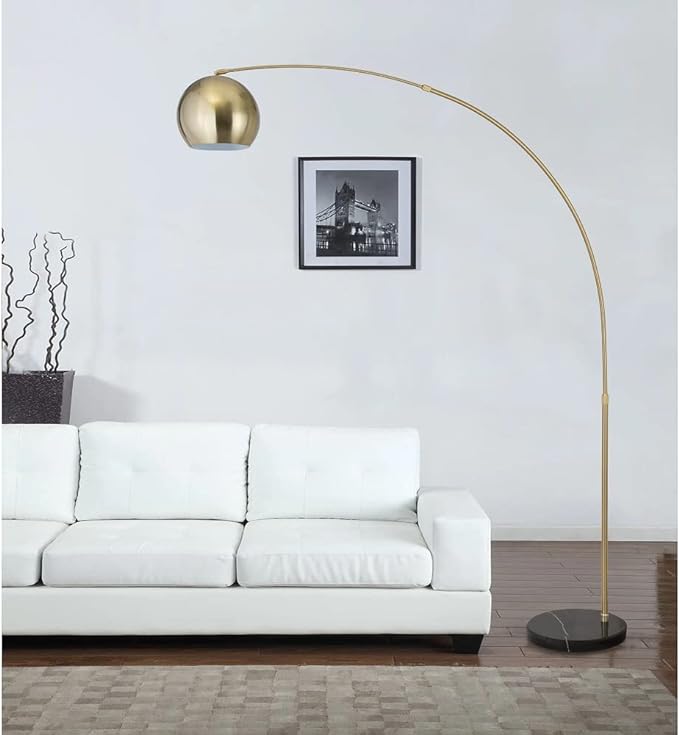 Modern Standing Adjustable Floor Lamp with Metal Dome Shade & Marble Base for Living Room - Corner Light Arc Lamps for Bedrooms in Brass Gold Finish, 99-1023F - LeafyLoom