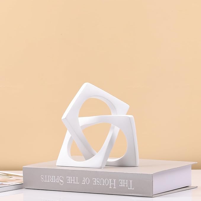 DOVDOV Geometric cube white knot decorations, geometric sculptures, modern home decorations for home decor accents, dining tables, on shelves, consoles, entryway tabletop centrepieces - LeafyLoom