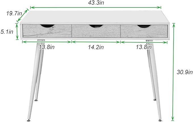 soges Mid Century Desk with Drawers, 3-Drawer Writing Study Desk, 43.3 inches Home Office Computer Desk for Small Space, Multifunctional Vanity Table Desk, White - LeafyLoom