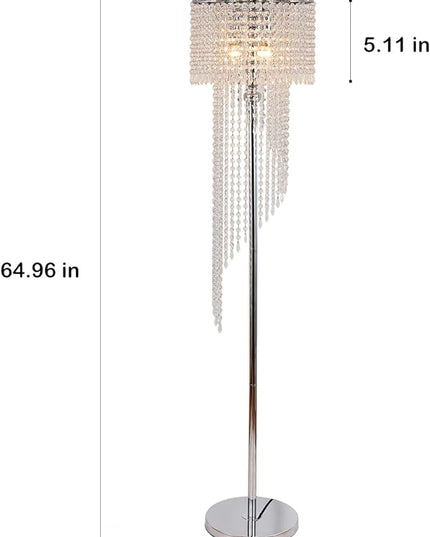 Modern Style Crystals Floor Lamp Chrome Finish and Plentiful Crystals for Reading Corner Lamp for Office Cafe,Den,Living Room Bedroom - 3 Lights - LeafyLoom