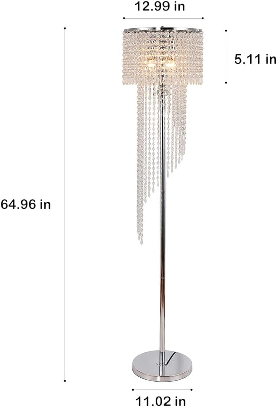 Modern Style Crystals Floor Lamp Chrome Finish and Plentiful Crystals for Reading Corner Lamp for Office Cafe,Den,Living Room Bedroom - 3 Lights - LeafyLoom