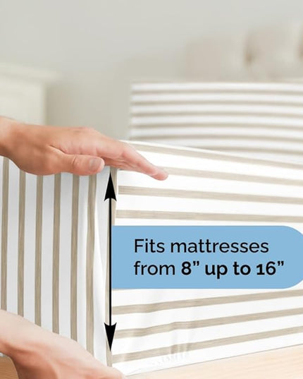 Twin Size 3 Piece Sheet Set - Comfy Breathable & Cooling Sheets - Hotel Luxury Bed Sheets for Women & Men - Deep Pockets, Easy-Fit, Soft & Wrinkle Free Sheets - Beige Stripes Oeko-Tex Bed Sheet Set - LeafyLoom
