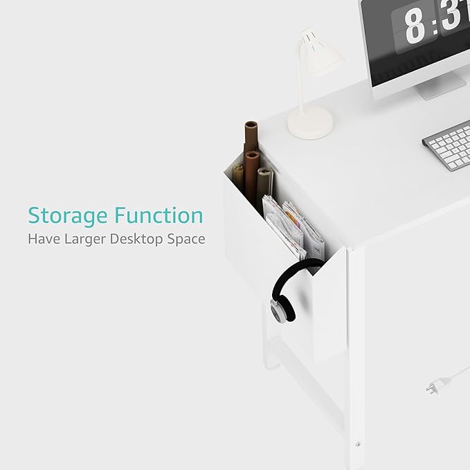 Lufeiya White L Shaped Computer Desk with Power Outlet Shelves, 40 Inch Small Corner Desk for Small Space Home Office, L-Shaped Desk PC Desks, White - LeafyLoom